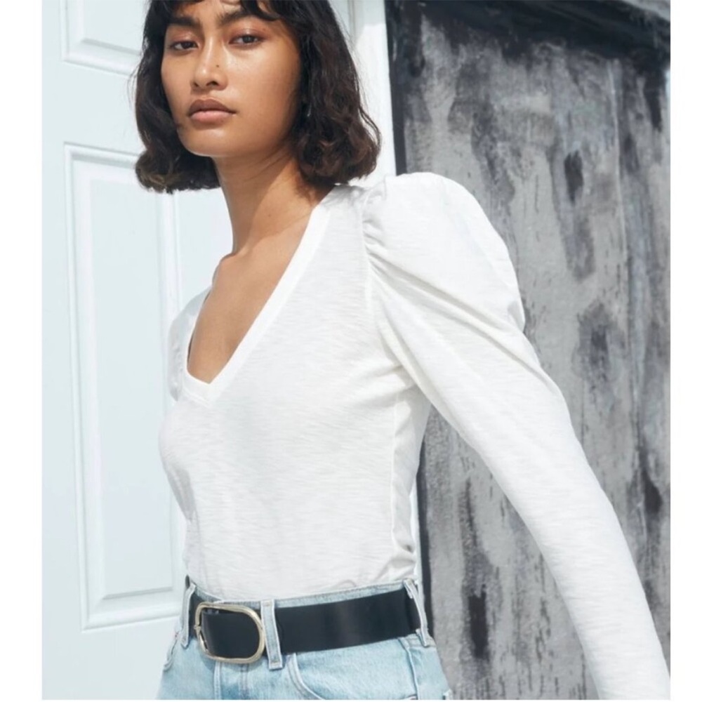 Nation White Puff Sleeve L/S Top M